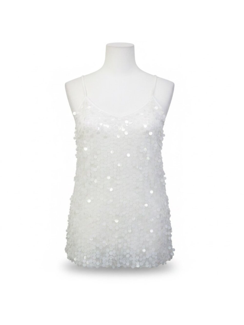 City Chic Womens White Sequin Tank Top With Spaghetti Strap Size XL/22